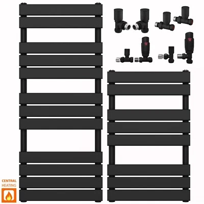 MYHOMEWARE Flat Panel Towel Radiator 500mm Width Black Matt Bathroom Central Heating Rail