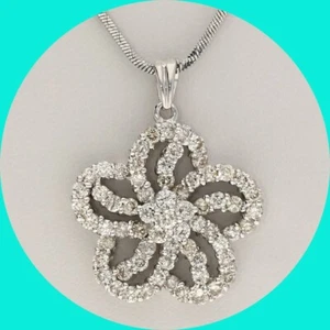 Diamond Encrusted 18K Flower Pendant Necklace 2.0CT WG 14K Chain - Picture 1 of 8
