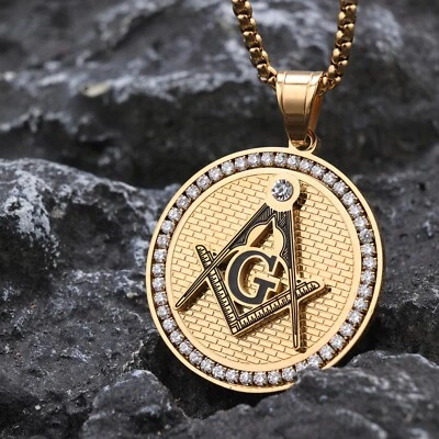 Collar Símbolo Francmasonería Hombre Acero Inoxidable Plata Colgante Foto 1 de 4
