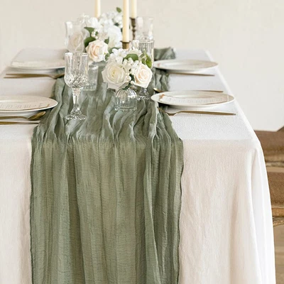 Table Runner Semi-Sheer Gauze Pleated Table Runner Cake Decor Party Christmas wi - Image 1 of 4
