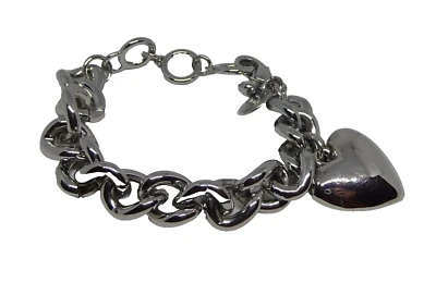 Pulsera Chico's Gruesa Tono Plata Corazón Cristal Redondo Dije 9.5 in Chicos Foto 1 de 4