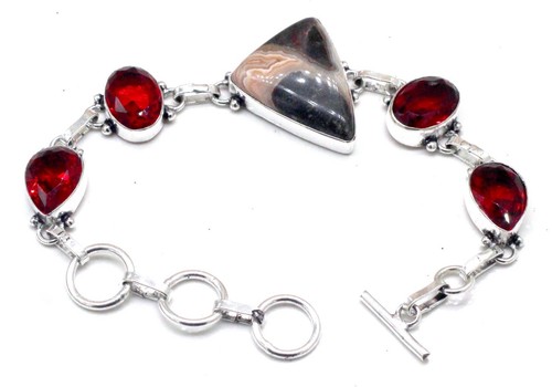 VALENTINO Bracciale gioielli fatti a mano argento sterling 925 pietra preziosa rodonite naturale S 7 8