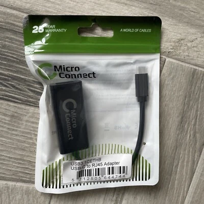 MicroConnect USB-C to RJ45 Adapter Black RoHS New - Immagine 1 di 3