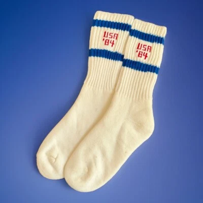 VTG Socks 80s NOS Crew 1984 Olympics USA Acrylic 7-9 Striped Sport Mid-Calf - Image 1 of 4