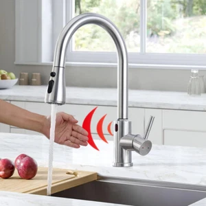 Touch On Sensor Wasserhahn Küche Armatur Küchenarmatur Brause Ausziehbar Nickel - Bild 1 von 9