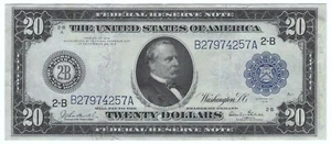 1914 $20 Federal Reserve Note, Higher Grade, Bright Colors, Twenty Dollar Type - Picture 1 of 2
