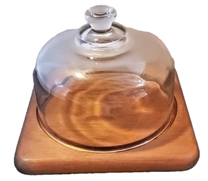Goodwood Genuine Teak Thailand Cheese Board With Glass Cloche 8" Square Base - Picture 1 of 5