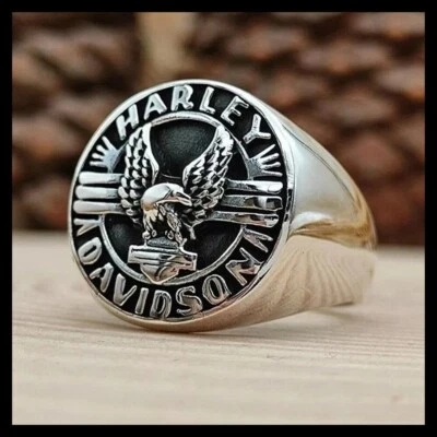 925 Sterling Silver Davidson Harley Biker Motorcycle Design Men's Ring All Size - Image 1 of 4