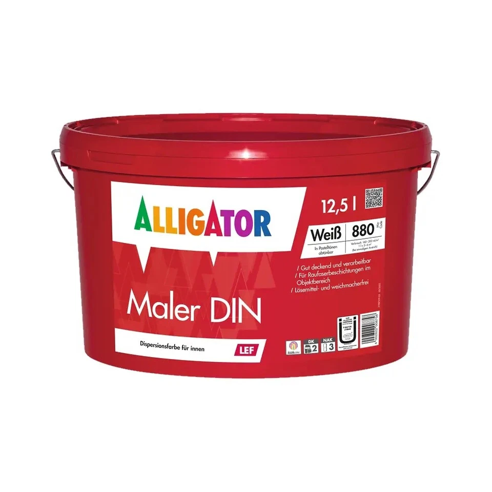 Alligator Maler Din LEF Stumpfmatte Dispersions-Innenfarbe, weiß, 12,5l - Bild 1 von 1