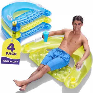 Pool Floats Adult Inflatable Chair Floats with Cup Holders & Handles - Happy Col - Picture 1 of 12