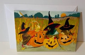 Modern UNUSED Halloween Card Pictura Artist Mary Parker Witches & Jack-o-Lantern - Picture 1 of 4