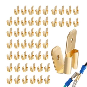 50Pcs Piggyback Spade Connectors 3 Way Adapter Dual Male to Single Female Brass - Picture 1 of 7