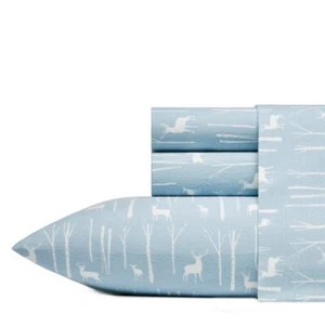 Eddie Bauer Sheet Set King Size Deep Pocket Flannel Graphic Forest Blue 4-Piece - Picture 1 of 3