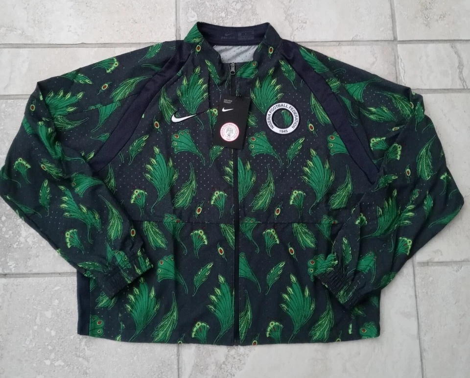 Women Sz L - Nike Team Nigeria Cropped Feather Print Soccer Jacket