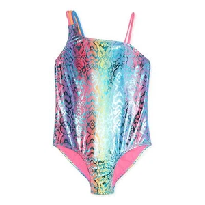 Wonder Nation Girls Fashion Swimsuit Metallic Berry Large - Picture 1 of 3