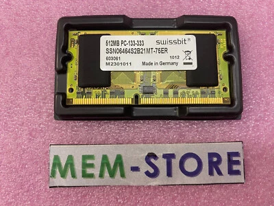 SWISSBIT 512MB SDRAM PC-133 144PIN SODIMM NOTEBOOK RAM SSN06464S2B21MT-75 MEMORY - Image 1 of 2