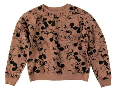 Disney Mickey Mouse Brown Black Crew Neck Pullover Sweatshirt Women Large - Image 1 of 4