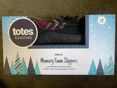 TOTES Toasties Hombre PANTULAS DE ESPUMA CON MEMORIA Negro Borde a Cuadros L 9-10 NUEVAS Foto 1 de 2