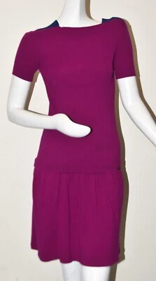 NUEVO Vestido Suéter Chanel LANA CACHEMIR Rosa Fucsia Azul Marino Logo CC Acanalado 40 Foto 1 de 4