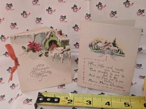 2 Vintage Postcards 1920s-1930s Embossed Christmas Greetings Booklets Ribbon - Picture 1 of 8