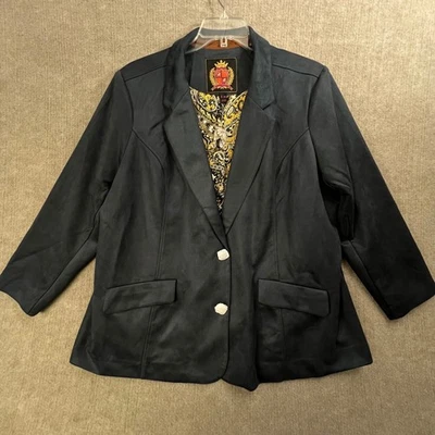 Isaac Mizrahi ЖИВАЯ! Черный искусственной замши Blazer куртка 3XP пейсли подкладка - Изображение 1 из 4