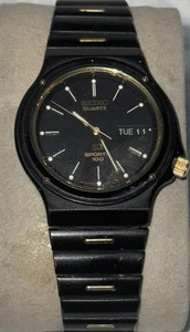 Seiko Quartz SQ Sports 100 36mm Day Date Black W/Gold 6923-7060 New Battery - Bild 1 von 10