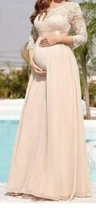 Ever Pretty Maternity Dress Gown 20W Lace 3/4 Sleeve Floor-Length Ribbon Waist - Picture 1 of 7