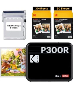 Kodak Mini 3 Retro P300R Tragbarer Fotodrucker 3" x 3" Bundle mit 68 Drucken - Bild 1 von 6