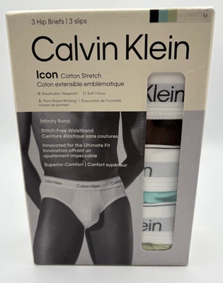 Calvin Klein Icon Cotton Mens Hip Briefs NEW Sz Med 3 Pk Black/Green Multicolor - Image 1 of 4