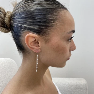 Diamond Threader Earrings Chain Round 0.78 Ct E-F VS1 Labcreated 14k White Gold - Image 1 of 4