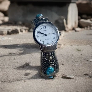 Reloj pulsera navajo vintage de plata esterlina turquesa brazalete  - Imagen 1 de 11