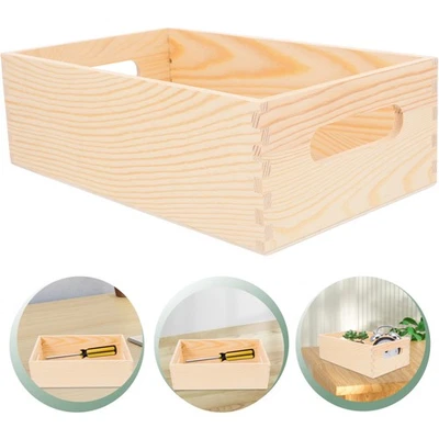  Wood Crate Box Wooden Storage Box Solid Wood Box Sundries Crate Case Small - Image 1 of 4