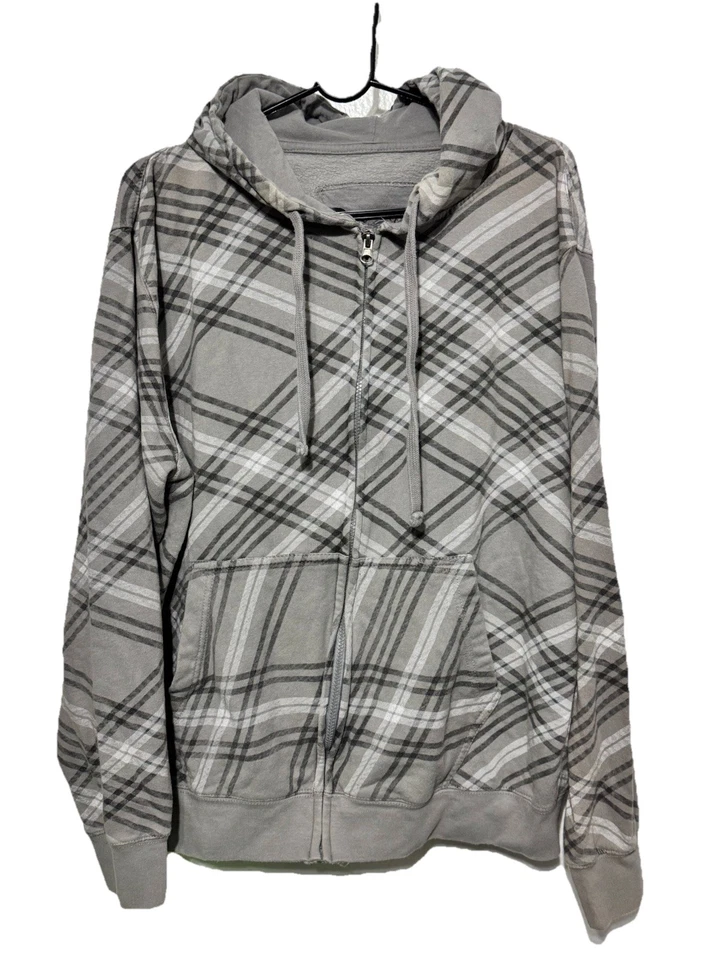 Counter Intelligence Gray Plaid Zip Up Hoodie Men’s Size L 100% Cotton Casual - Image 1 of 4