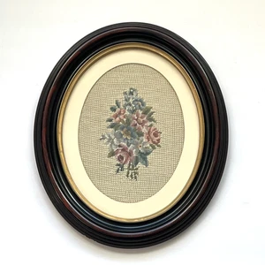 Arte con punta de aguja floral de colección marco de madera ovalado colgante de pared Cottagecore - Imagen 1 de 13