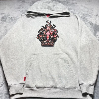 Sudadera con capucha vintage 1985 Jnco Jeans para hombre 2XL gris jaspeado forrado llamas corona parche Foto 1 de 4