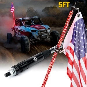 5FT RED Spiral LED Whip Lights G3 Series with USA Flag For Jeep ATV UTV RZR SXS - Picture 1 of 7
