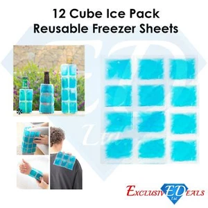 12 Cube Reusable Frozen Pack Gel Freezable Ice Sheets Cooler Bag Picnic Lunch - Picture 1 of 6