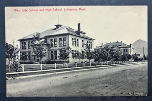 Postcard West Side School and High School Livingston Mont. Unposted - Picture 1 of 2
