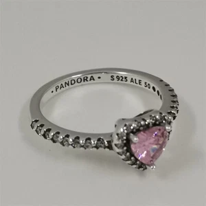 anello pandora cuore rosa elevato S925 argento sterling 50/52/54/56/58 - Foto 1 di 4