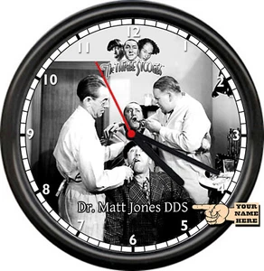 Personalized  Name 3 Stooges Dental Office Dentist Pulling Teeth Sign Wall Clock - Picture 1 of 1