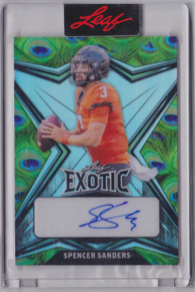 2022 LEAF EXOTIC BASE AUTO PRISMATIC PEACOCK PARALLEL /7 SPENCER SANDERS #BA-SS1 - Image 1 of 2