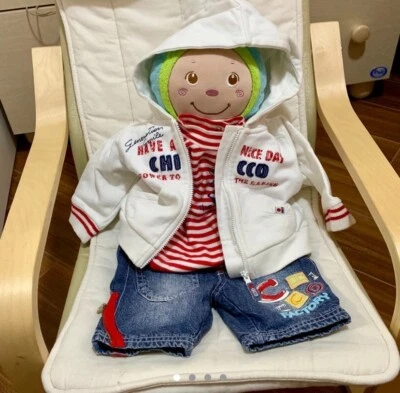 Completo neonato Chicco in cotone 1-3 mesi: felpa, body, jeans. Come nuovi! - Immagine 1 di 4