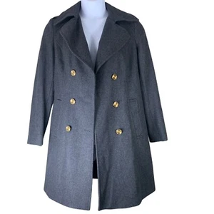 Abrigo Liz Claiborne Talla Mediana Gris Mezcla Lana Doble Pecho Bolsillos Abotonados - Imagen 1 de 5