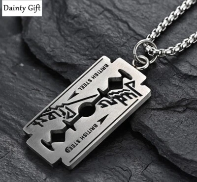 Hip Hop Fashion Men / Women Titanium Stainless Steel Silver Blade Necklace 23.5" - Image 1 of 4