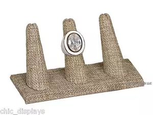 3 Finger Ring Display Stand Burlap Ring Display Tan Jewelry Ring Holder 2" Tall - Picture 1 of 1