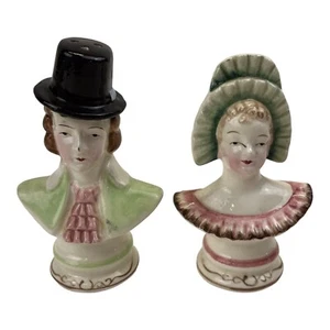 Antique Victorian Vintage Porcelain Bust Figurine Salt and Pepper Shakers - Picture 1 of 4