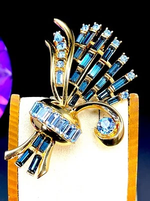 RARO BROCHE 1995 SWAROVSKI 18K GP ZAFIRO AZUL ESTRÁS JOYAS DE FANTASÍA Foto 1 de 4