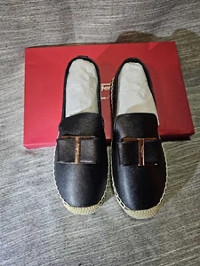 NIB NEW Salvatore Ferragamo Sannio Black espadrilles flats 7.5 - Picture 1 of 7
