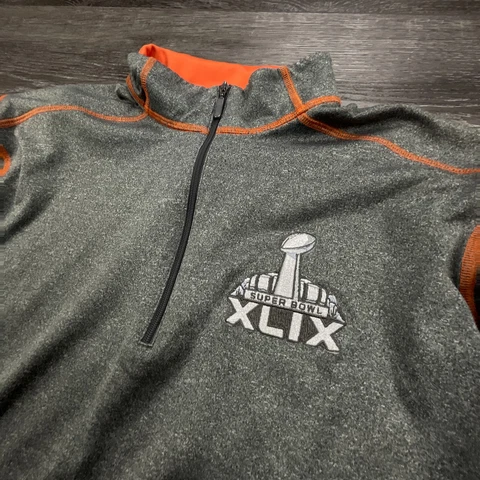Super Bowl XLIX Pullover Mens Medium Gray Orange Lightweight Pullover Patriots Cover