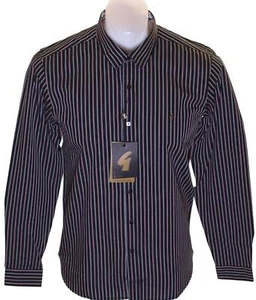 Neu Herren Gabicci Vintage Langarm Hemd Small schwarz rot grau gestreift - Bild 1 von 6